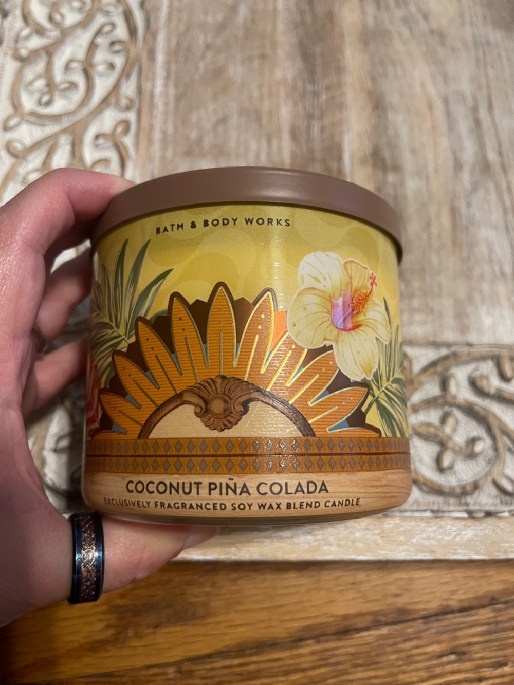 Bath & Body Works Coconut Piña Colada Candle - Yellow & Brown